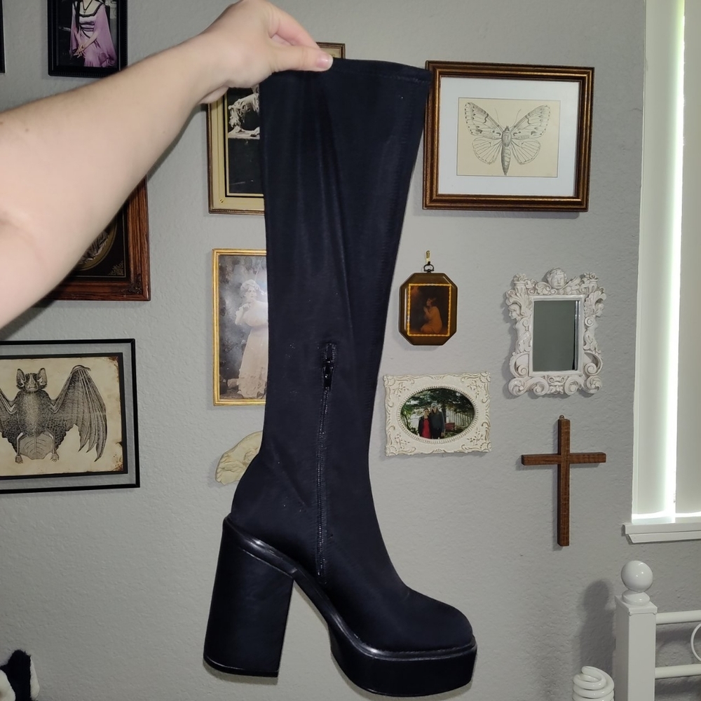 Platform mid calf boots